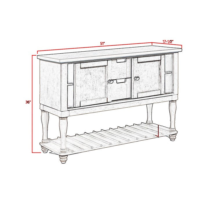 Wooden Side Board with Open Bottom Shelf and Drawers, White and Brown - BM215404