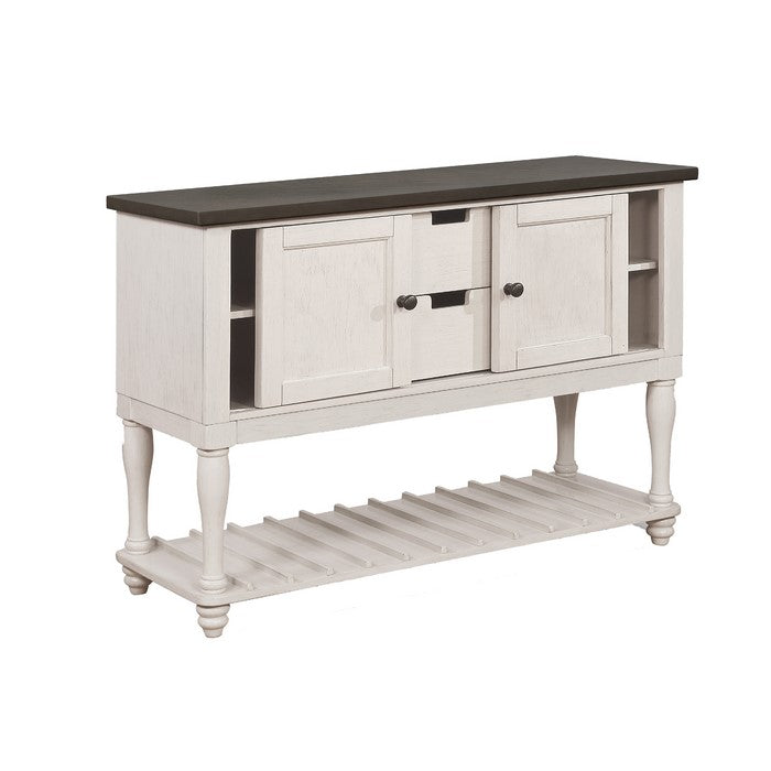 Wooden Side Board with Open Bottom Shelf and Drawers, White and Brown - BM215404