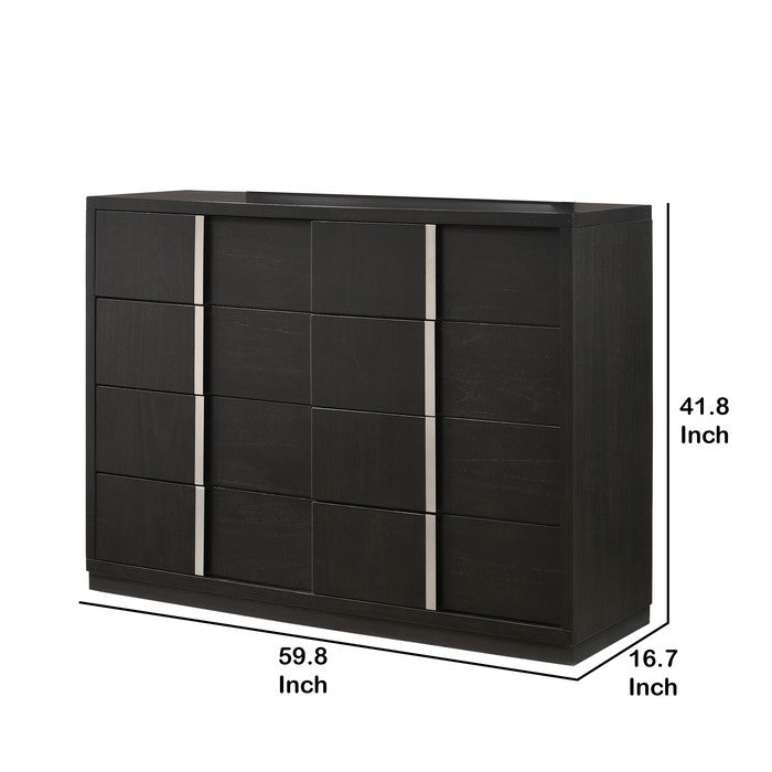 Wooden Dresser with Eight Spacious Drawers and Grain Texture, Brown