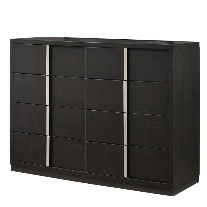 Wooden Dresser with Eight Spacious Drawers and Grain Texture, Brown