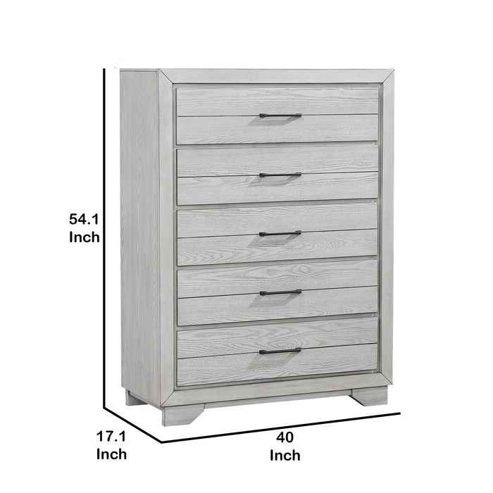 Wooden Chest with Five Spacious Drawers and Chamfered Legs, White