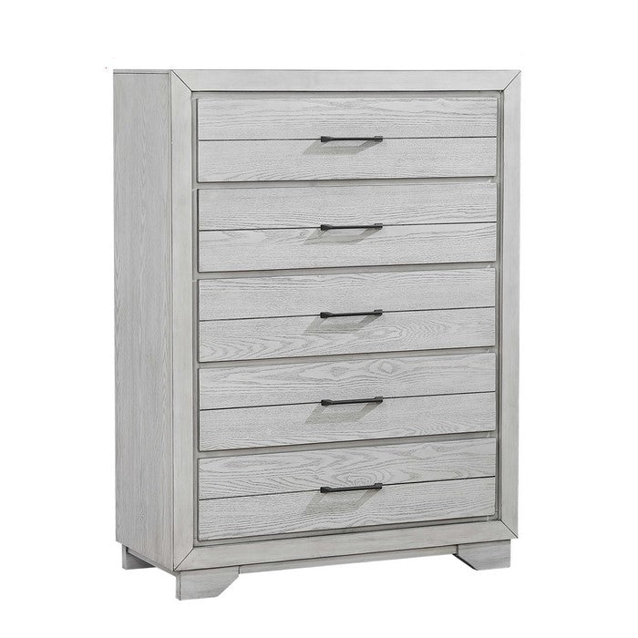 Wooden Chest with Five Spacious Drawers and Chamfered Legs, White