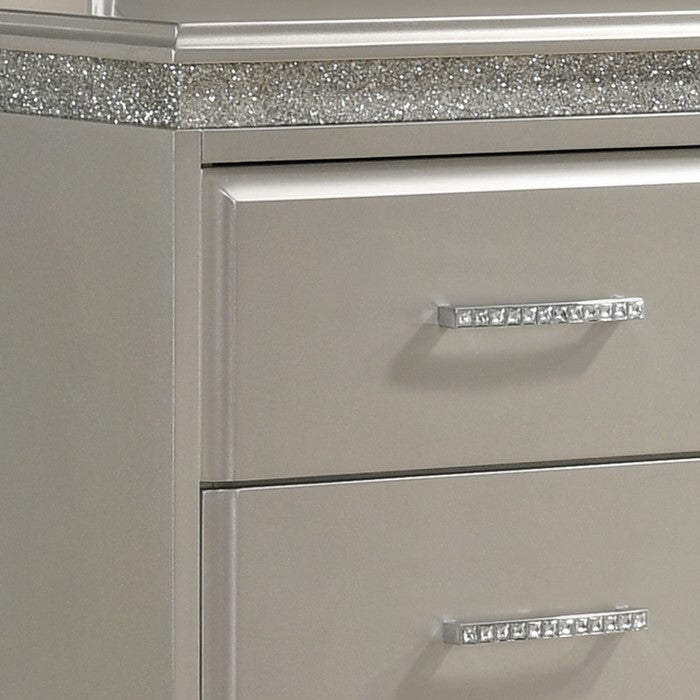 Wooden Dresser with Eight Spacious Drawers and One Door Shelf, Silver