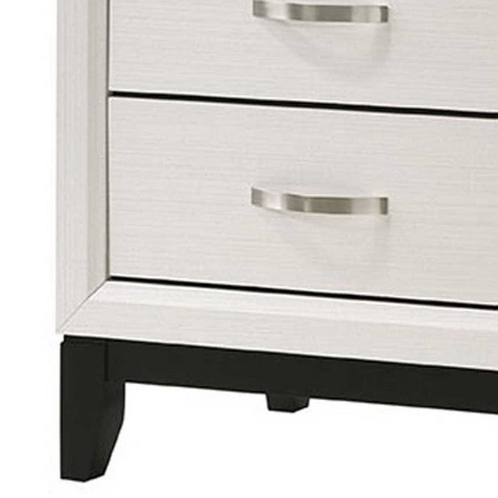 2 Drawer Dual Tone Wooden Nightstand with Chamfered Legs, Black and White