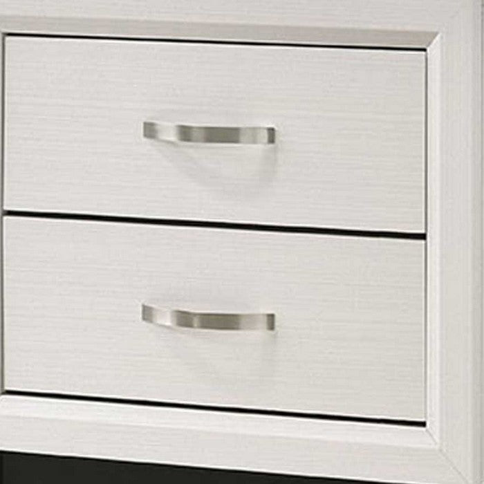 2 Drawer Dual Tone Wooden Nightstand with Chamfered Legs, Black and White