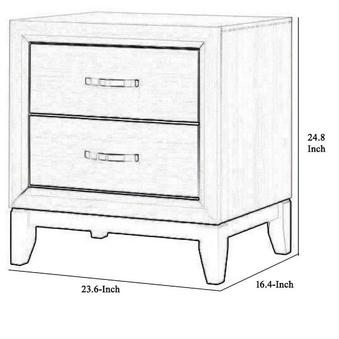 2 Drawer Dual Tone Wooden Nightstand with Chamfered Legs, Black and White