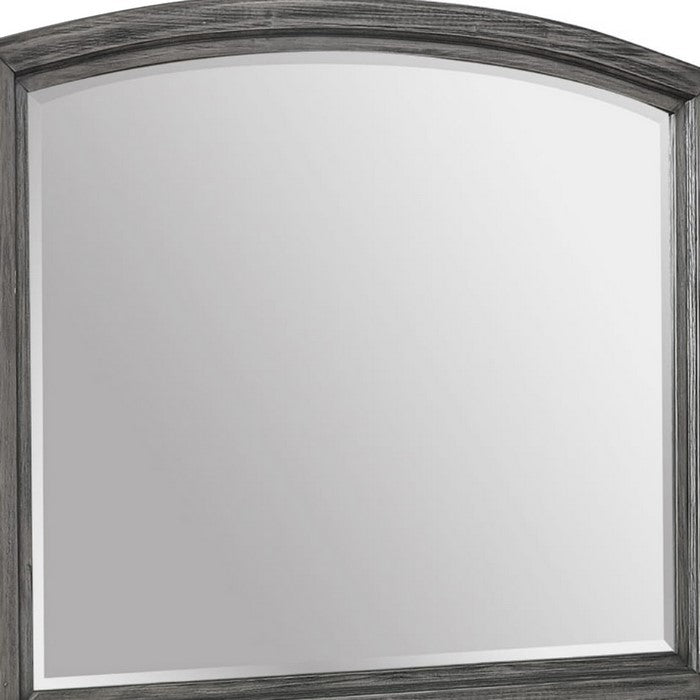 Arch Shape Dresser Top Beveled Mirror with Wooden Frame, Gray and Silver - BM215414