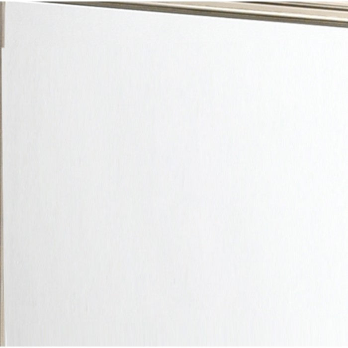 Rectangular Dresser Top Beveled Mirror with Wooden Frame, Beige and Silver