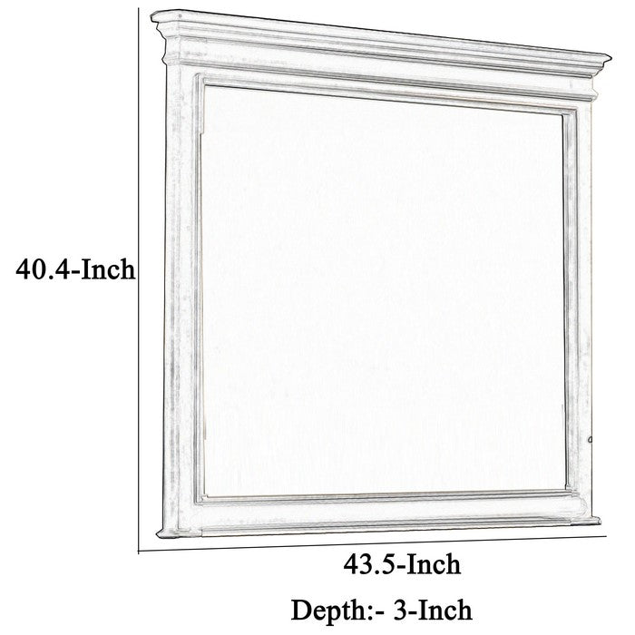 Rectangular Dresser Top Beveled Mirror with Wooden Frame, Beige and Silver