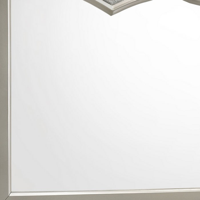 Camelback Dresser Top Beveled Mirror with Faux Diamond Inlay, Silver - BM215416