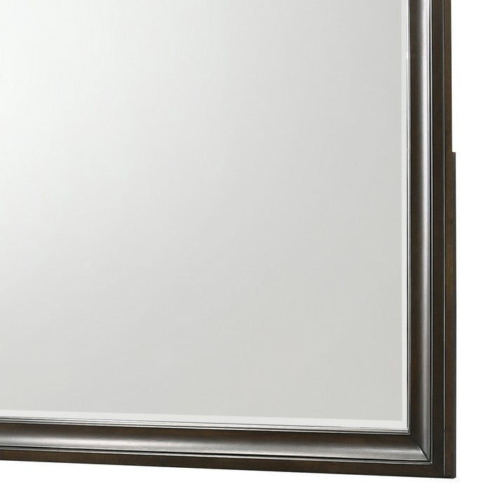 Curved Top Dresser Beveled Mirror with Wooden Frame, Brown and Silver