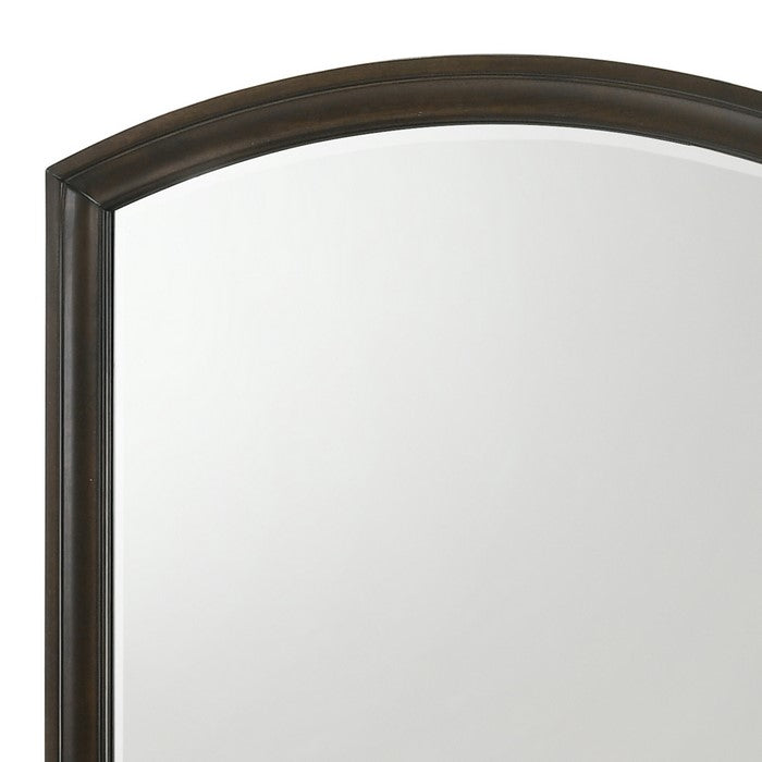 Curved Top Dresser Beveled Mirror with Wooden Frame, Brown and Silver