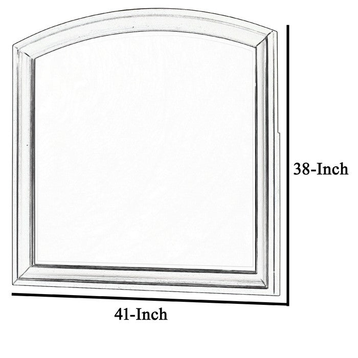 Curved Top Dresser Beveled Mirror with Wooden Frame, Brown and Silver