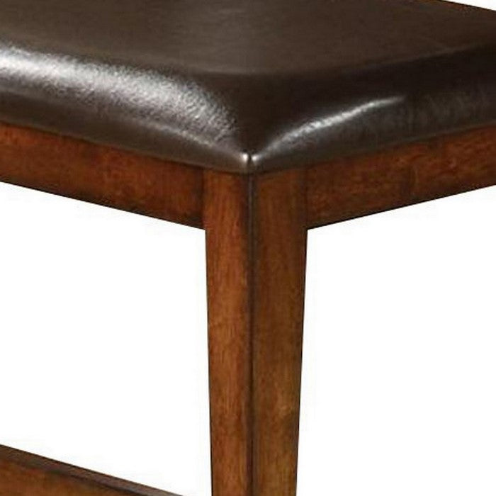 Wooden Counter Height Bench with Footrest and Leatherette Seat, Brown