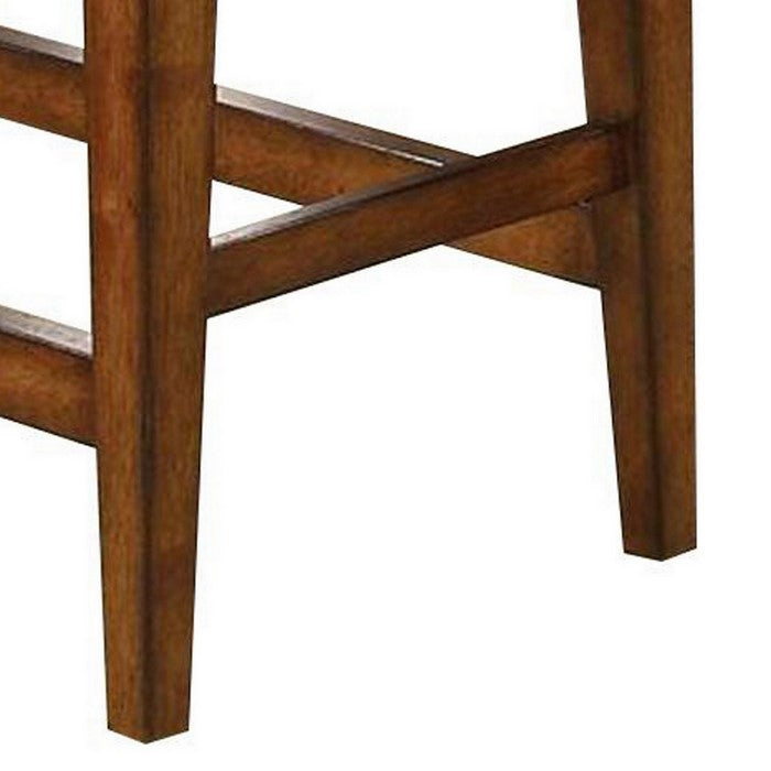 Wooden Counter Height Bench with Footrest and Leatherette Seat, Brown
