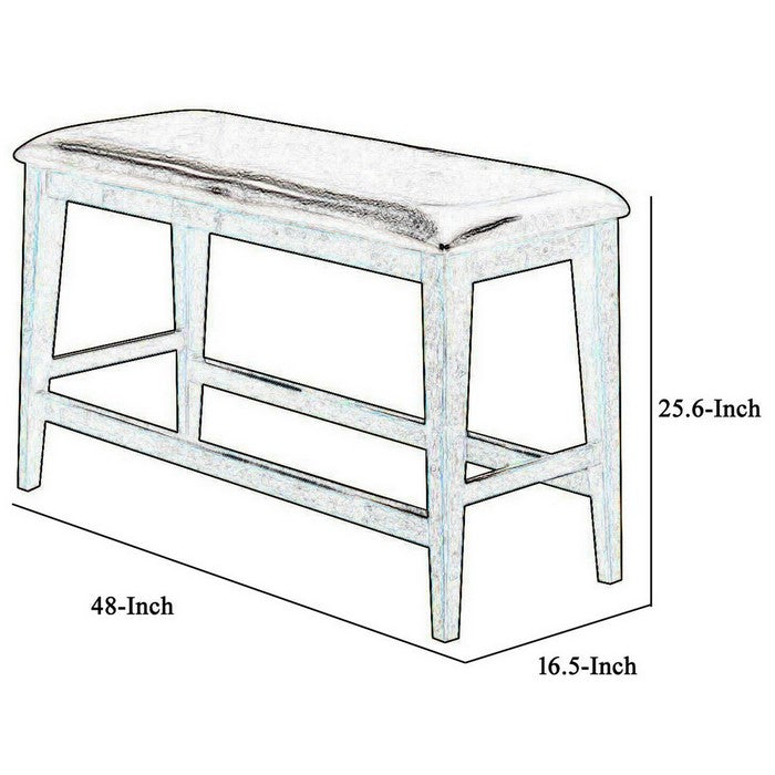 Wooden Counter Height Bench with Footrest and Leatherette Seat, Brown