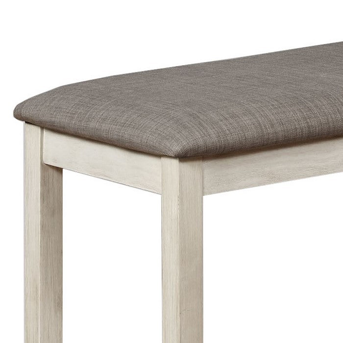 Wooden Bench with Fabric Upholstered Seat and Chamfered Legs,White and Gray