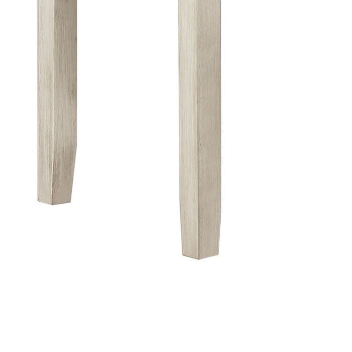 Wooden Bench with Fabric Upholstered Seat and Chamfered Legs,White and Gray