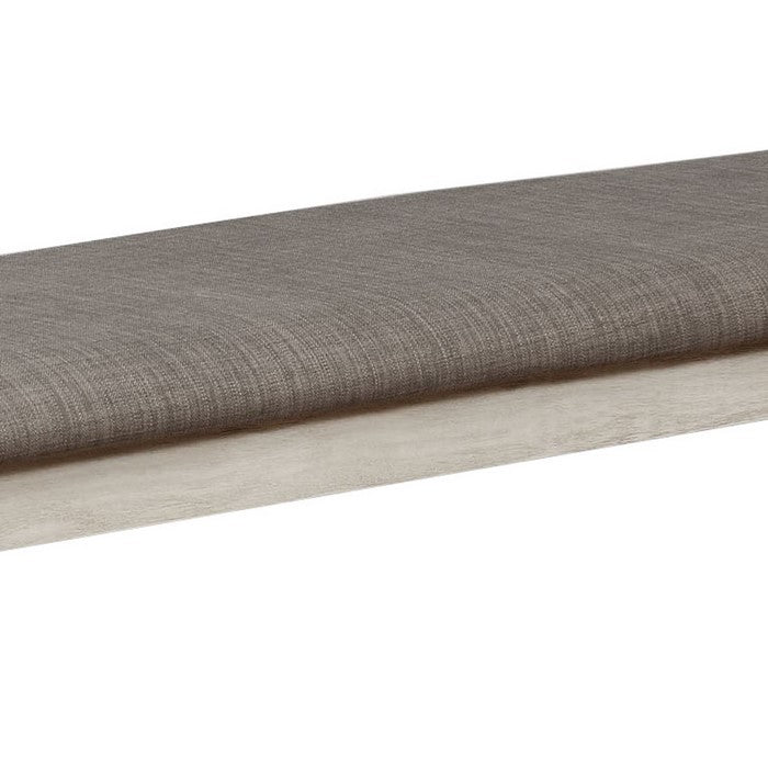 Wooden Bench with Fabric Upholstered Seat and Chamfered Legs,White and Gray