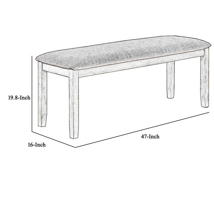 Wooden Bench with Fabric Upholstered Seat and Chamfered Legs,White and Gray