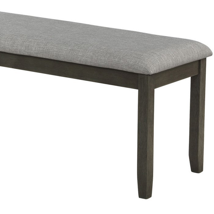Wooden Bench with Fabric Upholstered Seat and Chamfered Legs, Gray