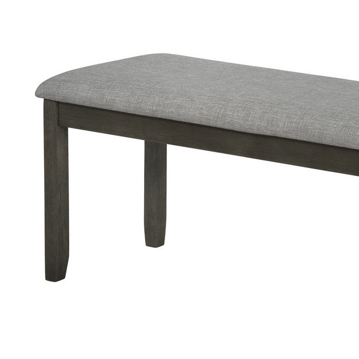 Wooden Bench with Fabric Upholstered Seat and Chamfered Legs, Gray