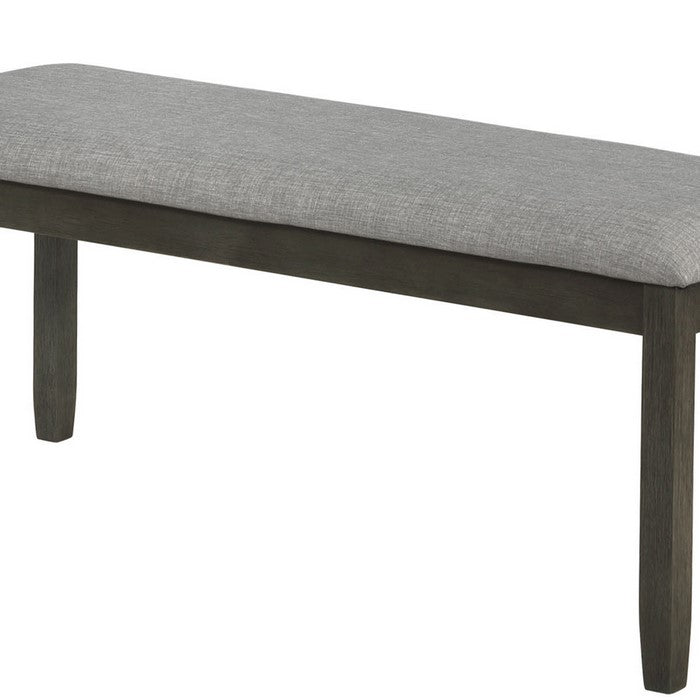 Wooden Bench with Fabric Upholstered Seat and Chamfered Legs, Gray