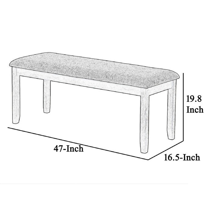 Wooden Bench with Fabric Upholstered Seat and Chamfered Legs, Gray