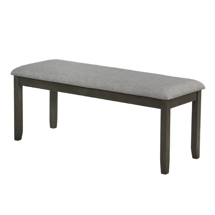 Wooden Bench with Fabric Upholstered Seat and Chamfered Legs, Gray