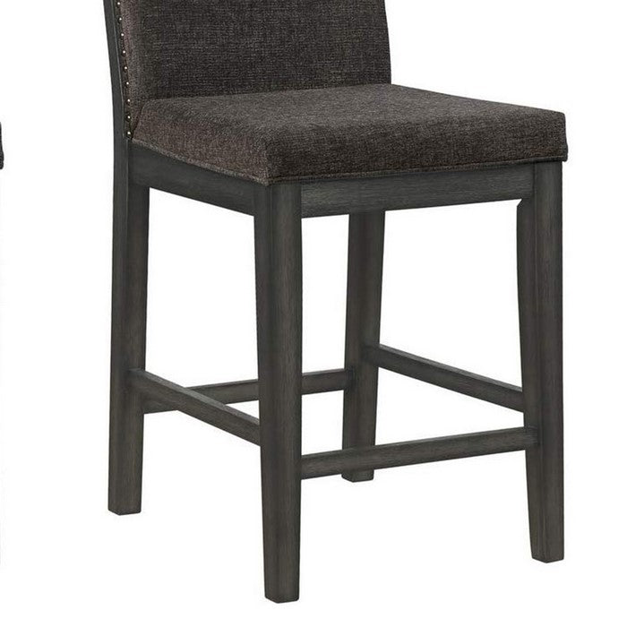 Counter Height Chair with Nailhead Trimmed Sides, Set of 2, Brown and Cream - BM215422