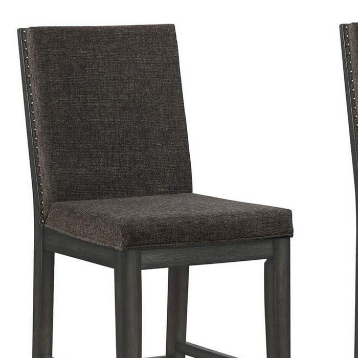 Counter Height Chair with Nailhead Trimmed Sides, Set of 2, Brown and Cream - BM215422