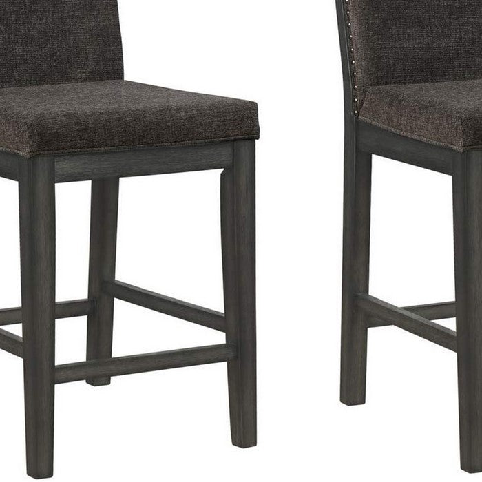 Counter Height Chair with Nailhead Trimmed Sides, Set of 2, Brown and Cream - BM215422