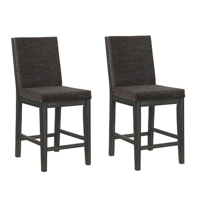 Counter Height Chair with Nailhead Trimmed Sides, Set of 2, Brown and Cream - BM215422
