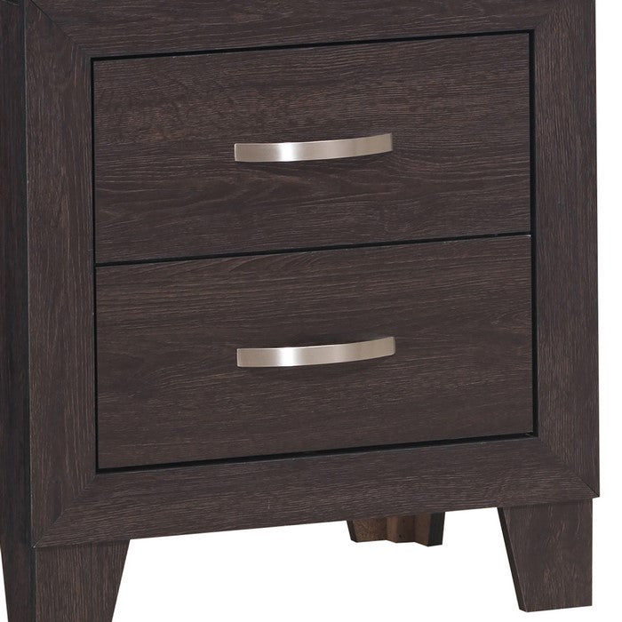 2 Drawer Wood Nightstand with Grain Details and Curved Metal Handles,Brown
