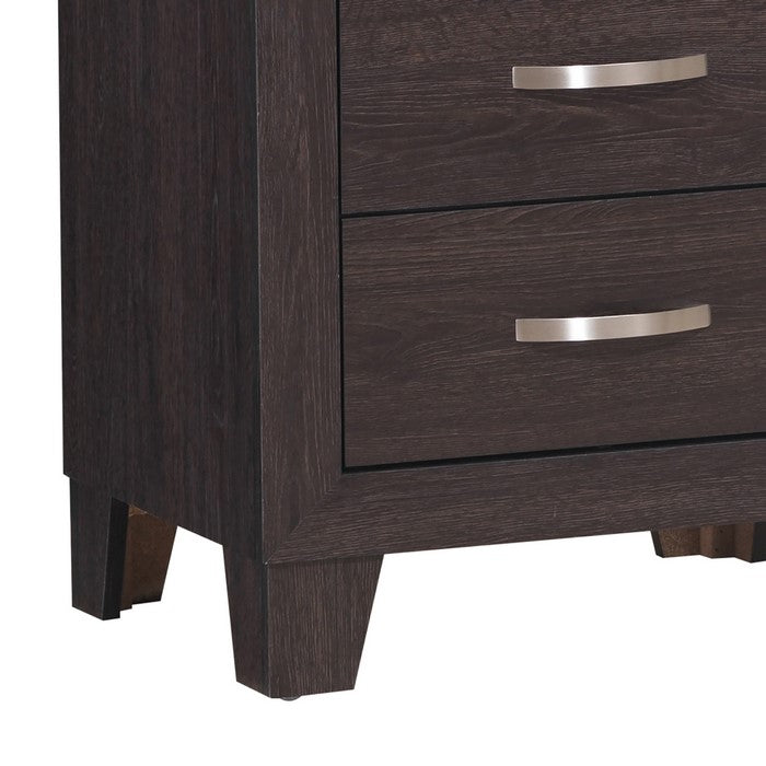 2 Drawer Wood Nightstand with Grain Details and Curved Metal Handles,Brown