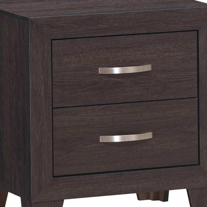 2 Drawer Wood Nightstand with Grain Details and Curved Metal Handles,Brown