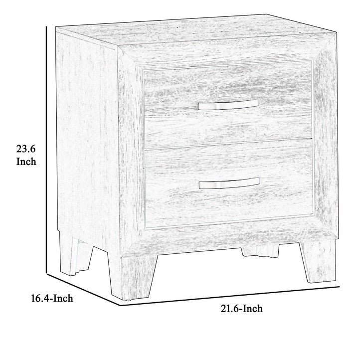 2 Drawer Wood Nightstand with Grain Details and Curved Metal Handles,Brown