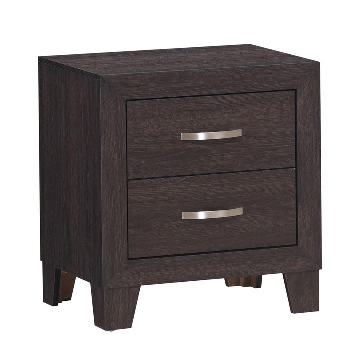 2 Drawer Wood Nightstand with Grain Details and Curved Metal Handles,Brown