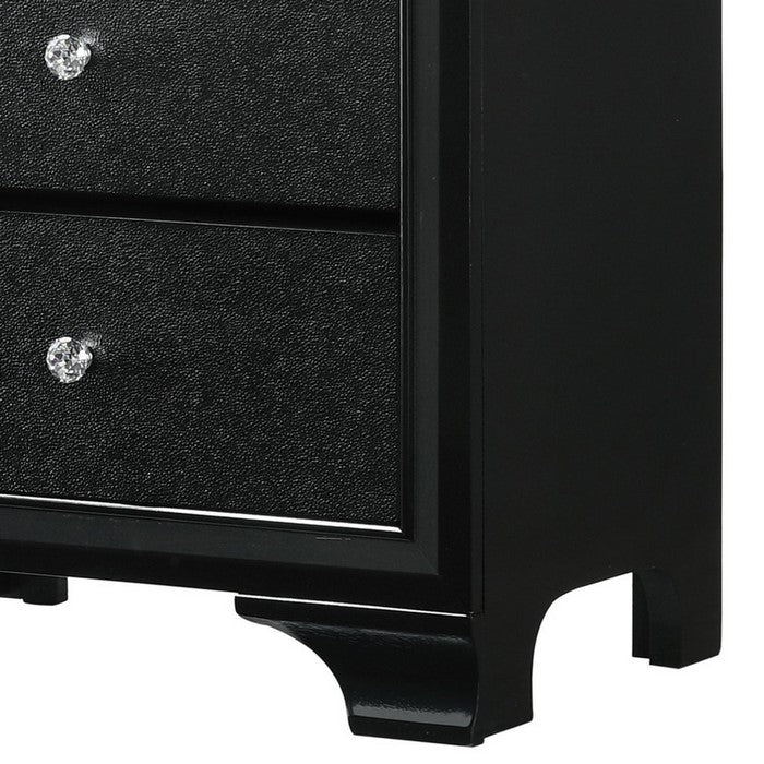 2 Drawer Wooden Nightstand with Textured Details and Crystal Pulls, Black - BM215425