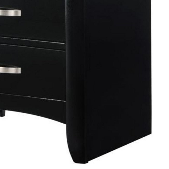 2 Drawer Wooden Nightstand with Pull Out Tray and Knob Pulls, Black - BM215426