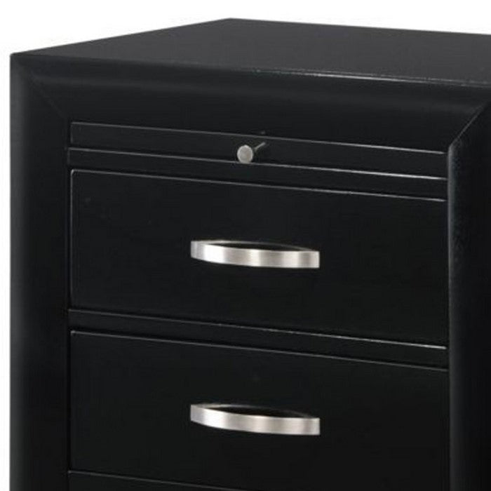 2 Drawer Wooden Nightstand with Pull Out Tray and Knob Pulls, Black - BM215426