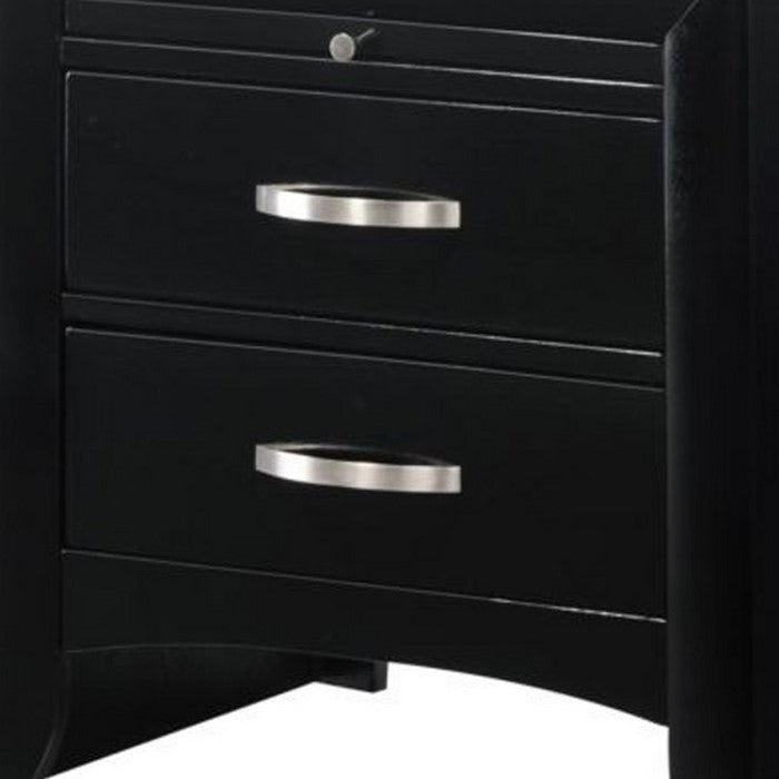 2 Drawer Wooden Nightstand with Pull Out Tray and Knob Pulls, Black - BM215426