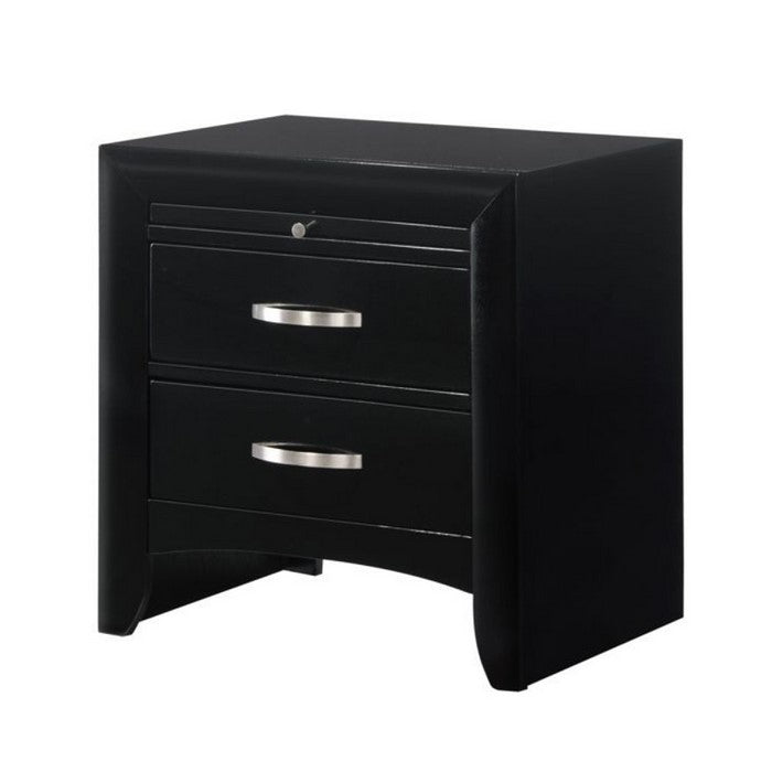 2 Drawer Wooden Nightstand with Pull Out Tray and Knob Pulls, Black - BM215426