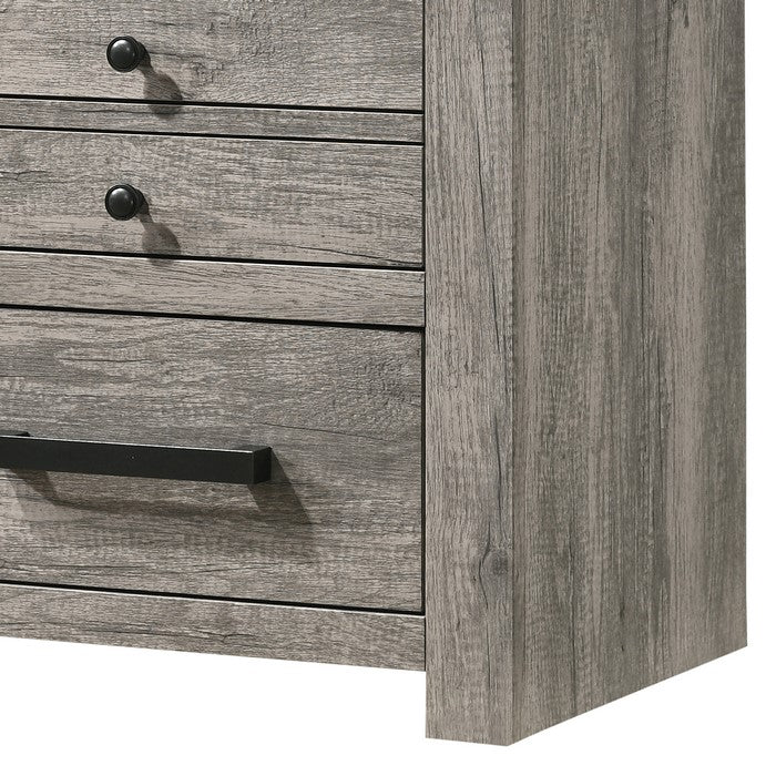 2 Drawer Wooden Nightstand with Metal Bar and Knob Pulls, Gray