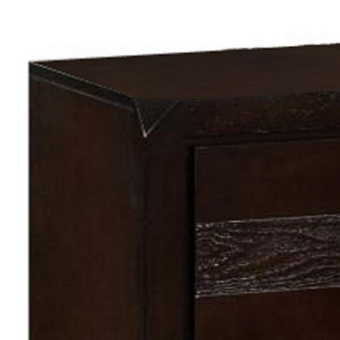 2 Drawer Wooden Nightstand with Hexagonal Knobs and Chamfered Feet, Brown