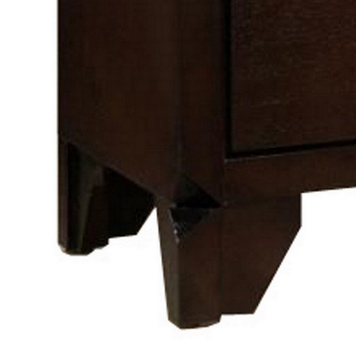 2 Drawer Wooden Nightstand with Hexagonal Knobs and Chamfered Feet, Brown