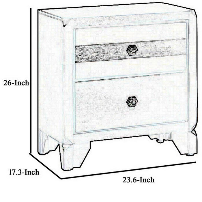 2 Drawer Wooden Nightstand with Hexagonal Knobs and Chamfered Feet, Brown