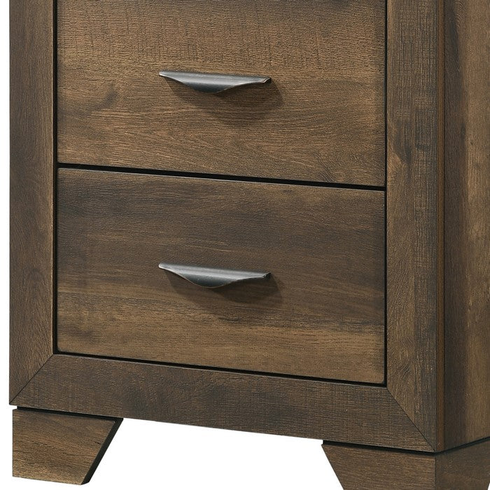2 Drawer Wooden Nightstand with Metal Carved Pulls and Bracket Feet, Brown