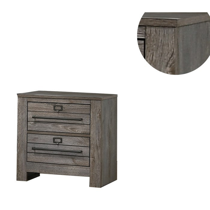 2 Drawer Wooden Nightstand with Metal Bar Pulls and Sled Base, Gray