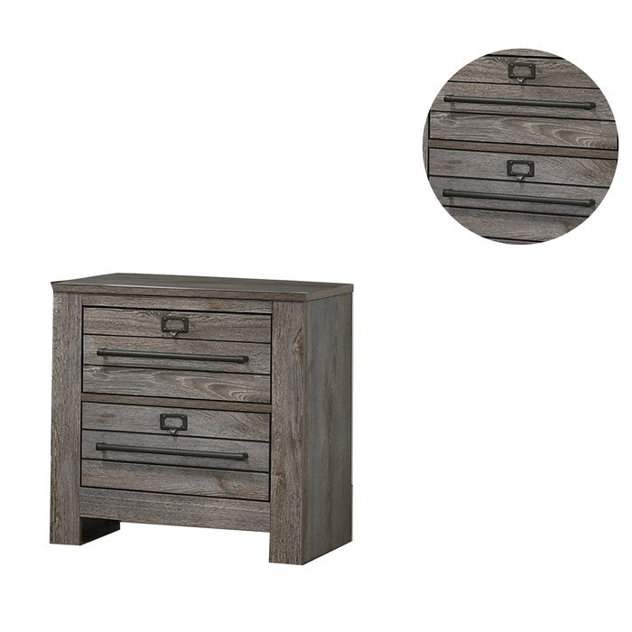 2 Drawer Wooden Nightstand with Metal Bar Pulls and Sled Base, Gray